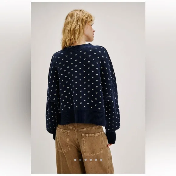 Free People NWT Easy Street Patterned Crop Size Large in Navy Combo - Picture 2 of 12